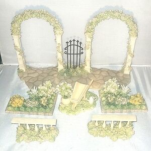 6 Piece Porcelain Garden of Angels Gate Flowers Arches Roses Shrubs Display Set